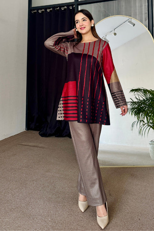 Smoky Scarlet Woollen Co Ord Set